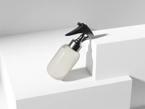 Mini trigger spray bottle mockup, small cylindrical PET plastic sprayer Stock Illustration
