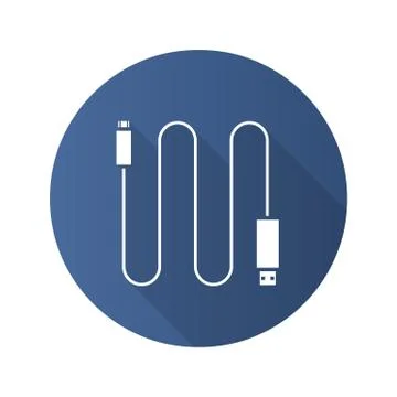 Mini USB cable flat design long shadow icon 스톡 일러스트
