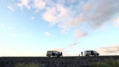 Mini Van car stop at sunset in Iceland Video stock 70692037
