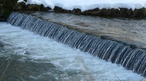 Mini Waterfall At Winter - River Creek Waterfall With Snow Stock Footage 47008178