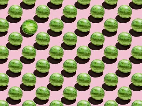 Mini Watermelon pattern on a pink background with a hard shadow 写真素材