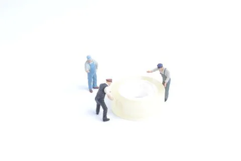 Mini of worker move the adhesive tape 스톡 사진