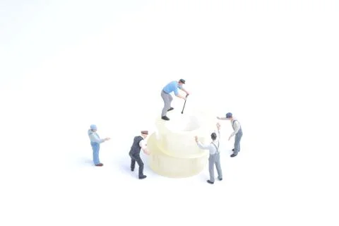 Mini of worker move the adhesive tape Stock Photos