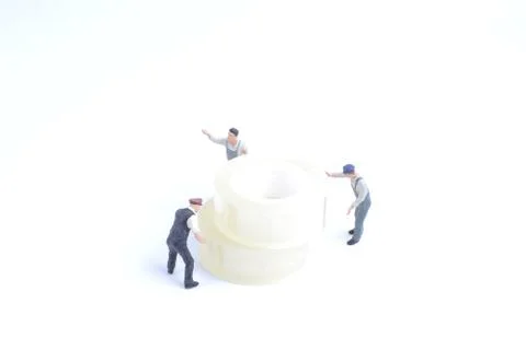 Mini of worker move the adhesive tape Stock Photos