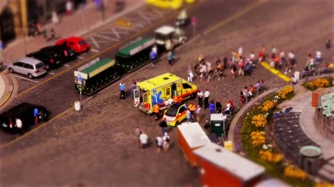 Miniature Ambulance loading Patient (tilt-shift) Stock Footage 82702645
