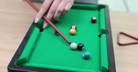 Miniature billiard table with balls arranged for play Video stock 291921293