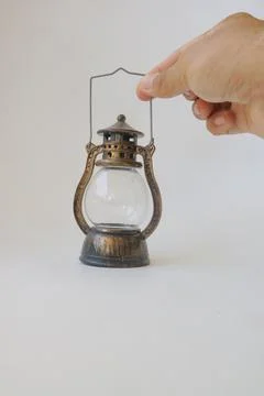 Miniature brown lantern on white isolated background 스톡 사진