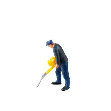 Miniature construction worker  isolate on white background with clipping path Foto stock