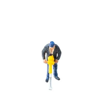 Miniature construction worker  isolate on white background with clipping path Stock Photos