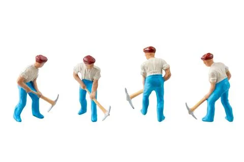 Miniature construction worker  isolate on white background with clipping path Stock Photos