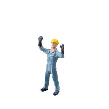 Miniature construction worker  isolate on white background with clipping path Stock Photos