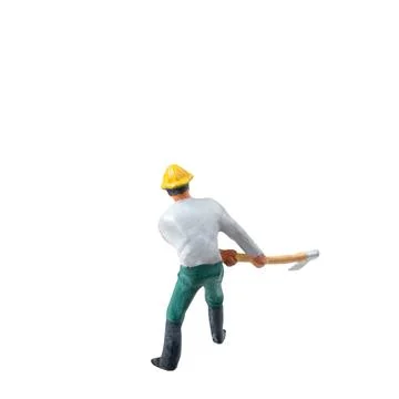 Miniature construction worker  isolate on white background with clipping path Stock Photos