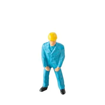 Miniature construction worker  isolate on white background with clipping path Stock Photos