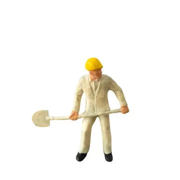 Miniature construction worker  isolate on white background with clipping path Stock Photos