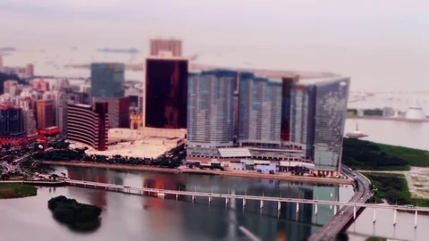 Miniature Effect of Syline Macau-Mandarin Oriental Casino and Bridge Stock Footage 82879213