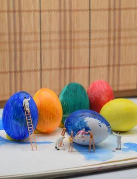 Miniature egg factory under process Stock Photos