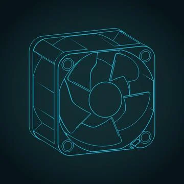 Miniature fan for microelectronics isometric blueprint Illustrazione stock