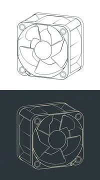 Miniature fan for microelectronics isometric drawings Stock Illustration