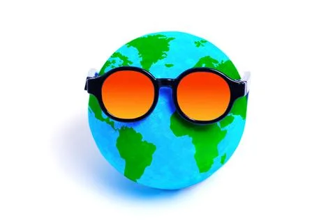 Miniature Globe in Sunglasses: Global Warming Concept Stock Photos