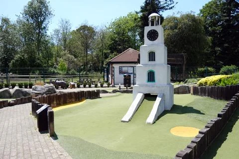 Miniature Golf Feature Model of Clock Tower in Hotham Park, Bognor Regis Stock Photos