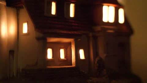 Miniature Light up House (Small Scale Diorama) Stock Footage 196891415