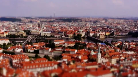 Miniature look view Prague. Seen from St. Vitus Cathedral tower Stock Footage 82710555