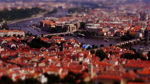 Miniature medium-wide view of Prague (tilt-shift) Stock Footage 82708274