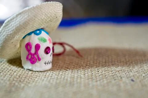 Miniature mexican candy skull craft art for Dia de Muertos altar Stock Photos