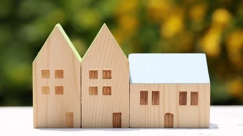 Miniature model of house with flower Stock Footage 76783957