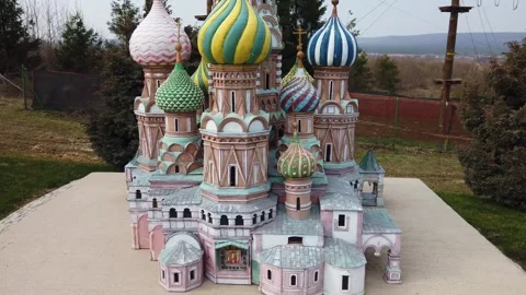 Miniature model of Saint Basil's Cathedral displayed in park in Kielce Stock Footage 342125744