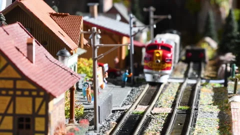 Miniature model of train arrive to the statio Stock Footage 221097794