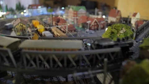 Miniature model train railway table 4k Stock Footage 281855540