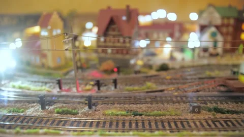 Miniature model train railway table 4k Stock Footage 284372494