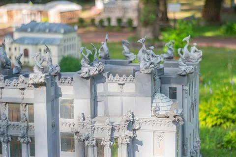 A miniature neoclassical model with dynamic statues, Corinthian columns, symm 写真素材