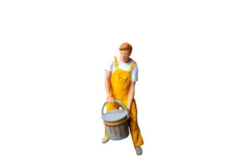 Miniature people painter isolate on white background with clipping path Stock Photos