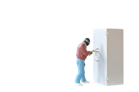 Miniature people : Safe hacker  isolate on white background with clipping path Stock Photos