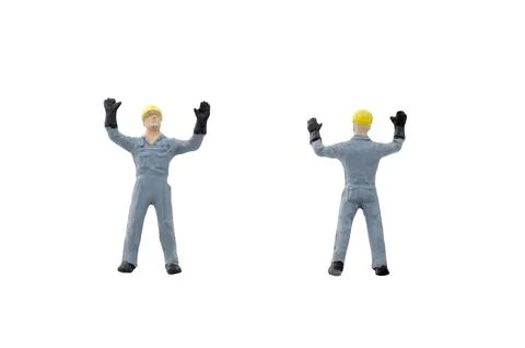 Miniature people worker construction concept on white background Stock Photos