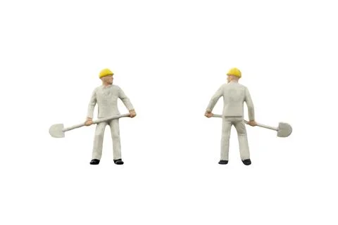 Miniature people worker construction concept on white background Stock Photos