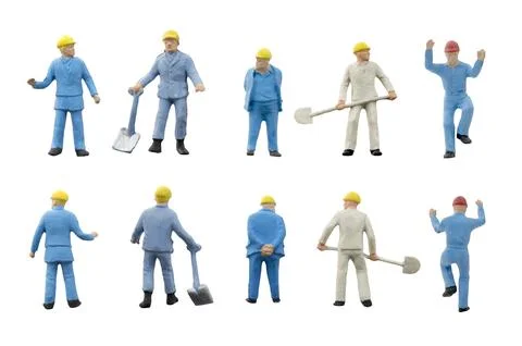 Miniature people worker construction concept on white background Stock Photos