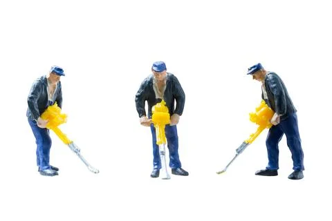 Miniature people worker construction concept on isolate white background Stock Photos