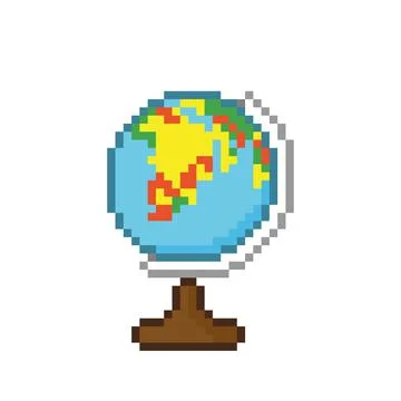 Miniature pixel image of globe for game assets. Stock Illustration