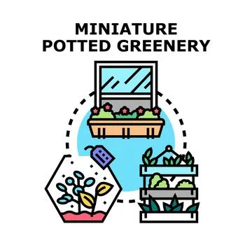 Miniature potted greenery concept representing home gardening Stock Illustration