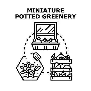 Miniature potted greenery concept representing home gardening Stock Illustration