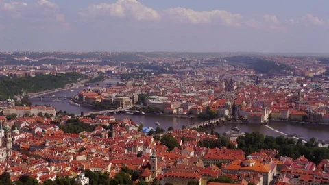 Miniature Prague -Tilt-shift shot of Historic Prague with Charles Bridge Stock Footage 82761071