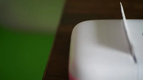 Miniature printer close up producing receipt clear printing sound paper feed Stock Footage 320896438