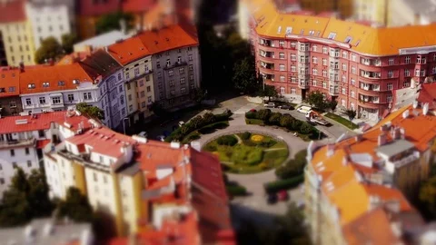 Miniature Roundabout In Prague - Tilt Shift, Fake Miniature Stock Footage 82691186