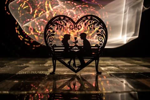 A Miniature Table Scene with Items Symbolizing Love, Relationships, and Rom.. Stock-Fotos