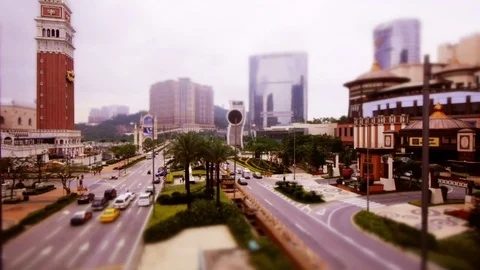 Miniature Tilt-shift effect  Cotai Strip (Casino District) in Macau Stock Footage 82889465