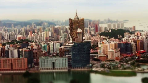 Miniature Tilt Shift Effect of Macau Skyline at daytime Stock Footage 82876361