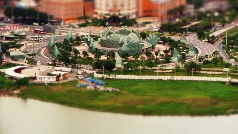 Miniature Tilt Shift Effect Roundabout in Macau with Traffic Stock Footage 82875452
